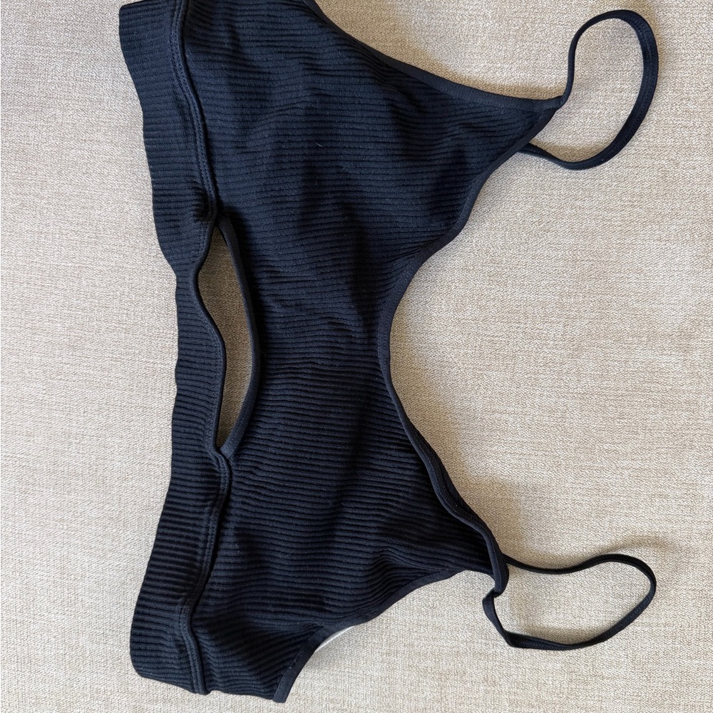Full Tilt Black Ribbed Cutout Bralette